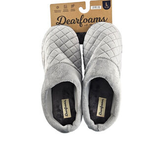 Dearfoams with Memory Foam Comfort Womens Size L 9-10 Gray Slip-on Quilted Slide